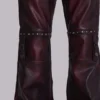 Bordeauxrode bootcut-broek van imitatieleer met studs