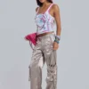 Briony satijnen cargobroek met studs