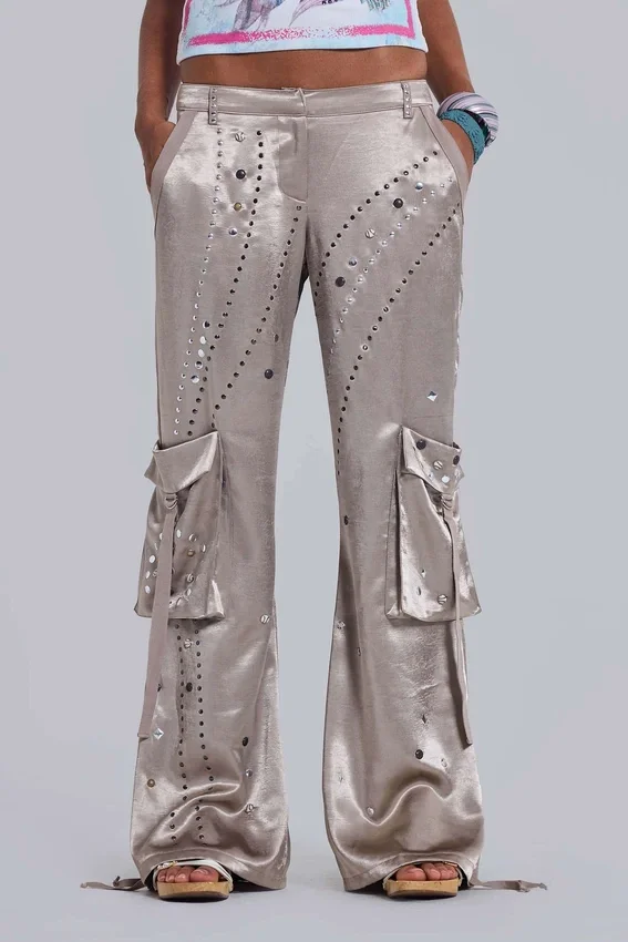 Briony satijnen cargobroek met studs