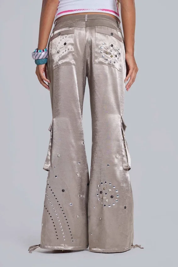 Briony satijnen cargobroek met studs