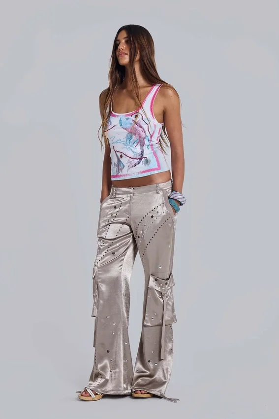 Briony satijnen cargobroek met studs
