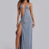 Brisa asymmetrische, met de hand geregen maxi-jurk