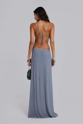 Brisa asymmetrische, met de hand geregen maxi-jurk
