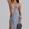 Brisa asymmetrische, met de hand geregen maxi-jurk