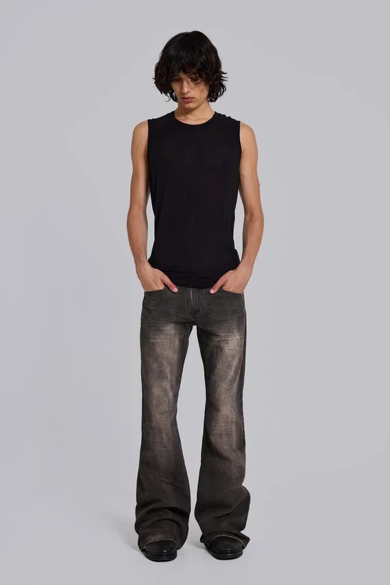 Bruine Drift-Jeans met vouw en bootcut-pasvorm