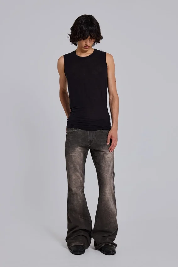 Bruine Drift-Jeans met vouw en bootcut-pasvorm
