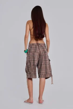Bruine geruite Cadet-short
