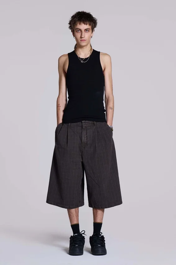 Bruine geruite jumbo-jorts