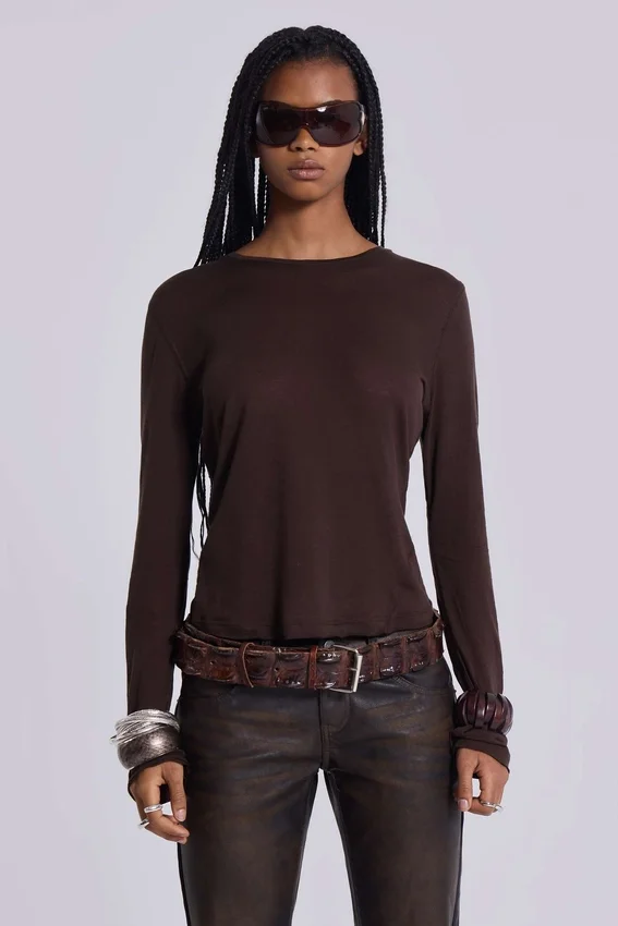 Bruine Mist-top met lange mouwen