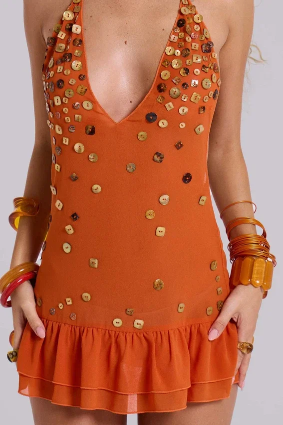 Button Me Up-minijurk in papaja