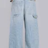 Carpenter-Jeans met dubbele knieën en krijtstreep