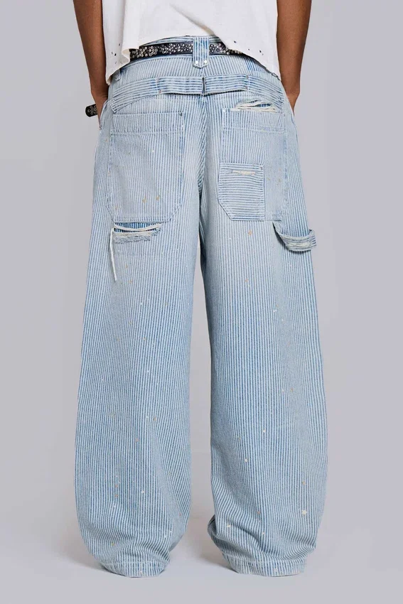 Carpenter-Jeans met dubbele knieën en krijtstreep