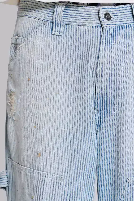 Carpenter-Jeans met dubbele knieën en krijtstreep