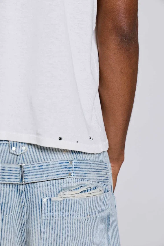 Carpenter-Jeans met dubbele knieën en krijtstreep