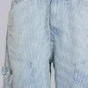 Carpenter-jeansshort met dubbele knieën en krijtstreep