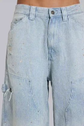 Carpenter-jeansshort met dubbele knieën en krijtstreep