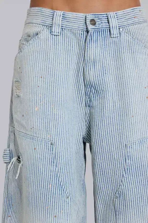 Carpenter-jeansshort met dubbele knieën en krijtstreep