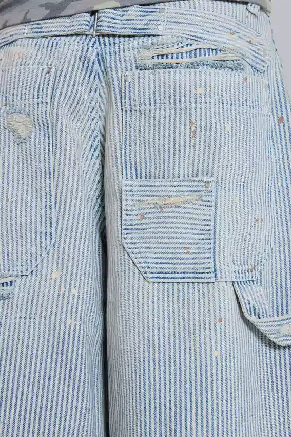 Carpenter-jeansshort met dubbele knieën en krijtstreep