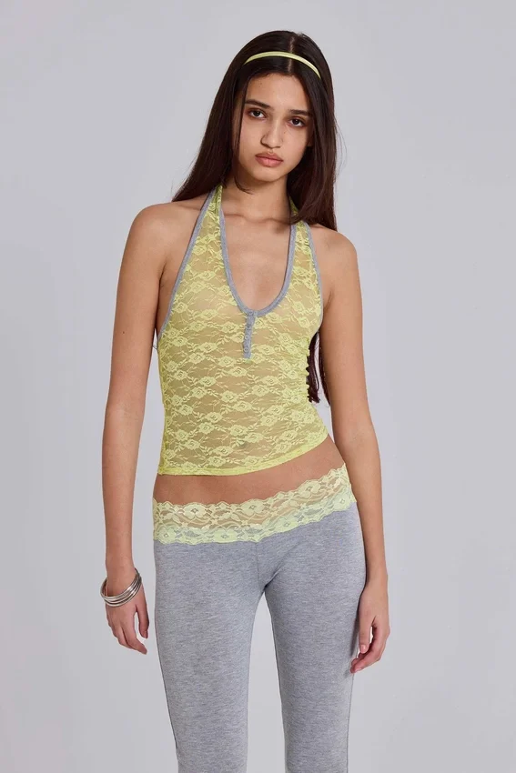 Cassia kanten Henley-haltertop