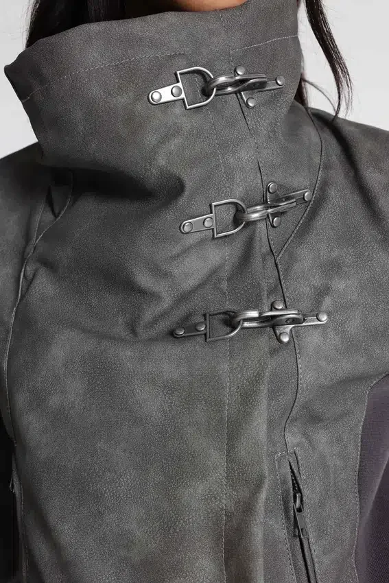 Cera Clasp PU-leren jas met trechterhals