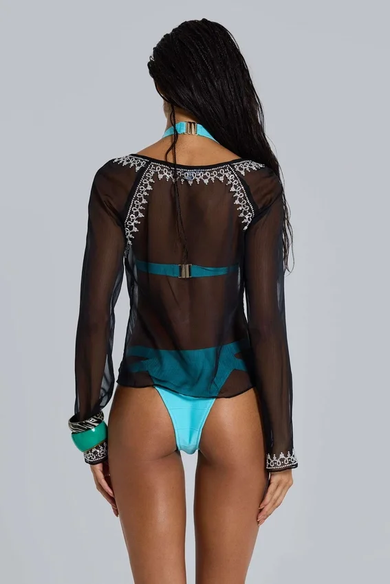 Chiffon top met voetbalversiering