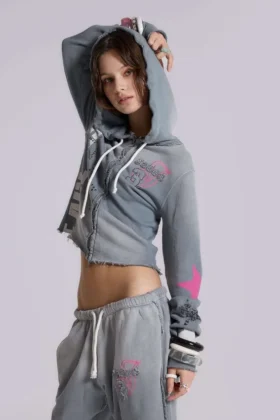 Cleo hoodie met grafische print en doorlopende rits