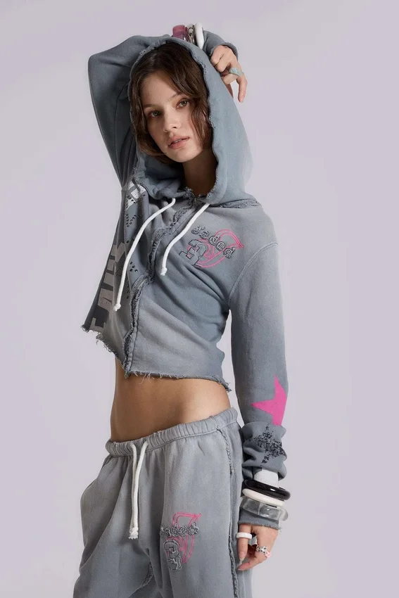 Cleo hoodie met grafische print en doorlopende rits