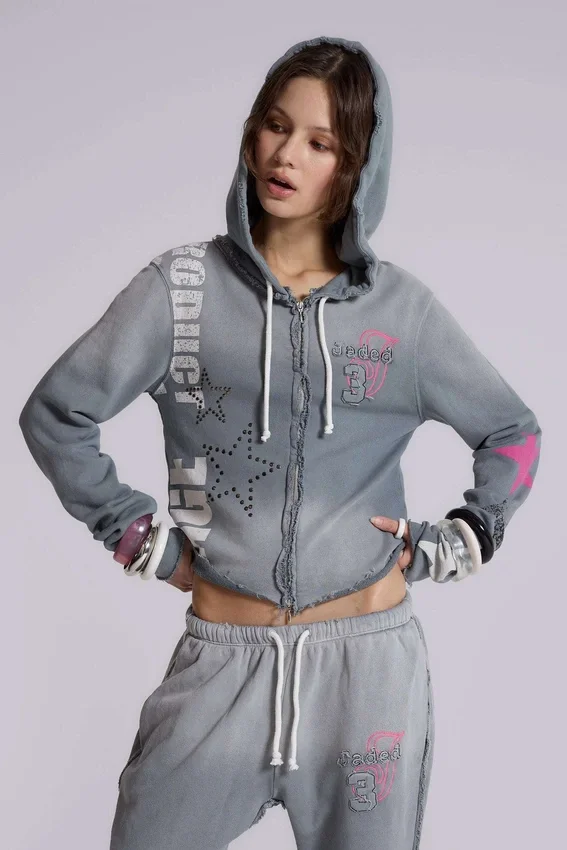 Cleo hoodie met grafische print en doorlopende rits