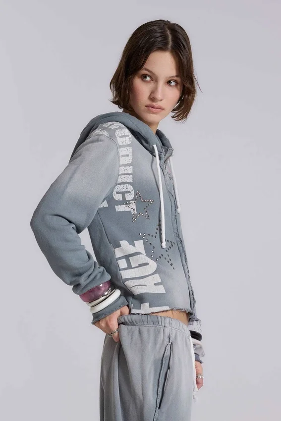 Cleo hoodie met grafische print en doorlopende rits