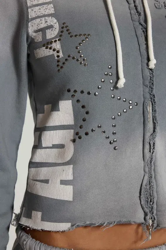 Cleo hoodie met grafische print en doorlopende rits