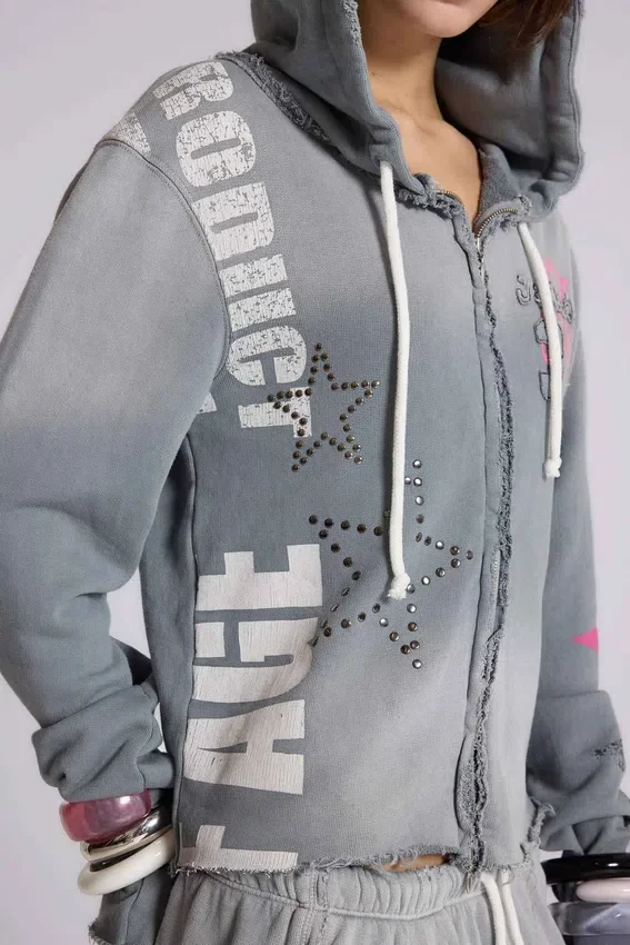 Cleo hoodie met grafische print en doorlopende rits