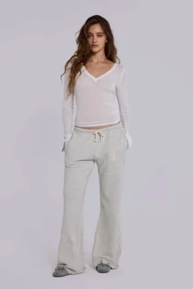 Cleo slouchy bootcut-jogger in grijs gemêleerd