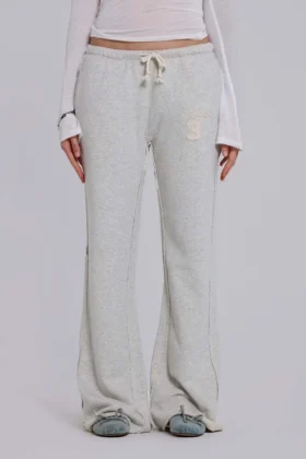Cleo slouchy bootcut-jogger in grijs gemêleerd