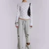 Cleo versleten, slouchy jogger met bootcut