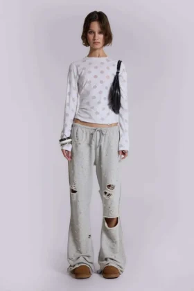 Cleo versleten, slouchy jogger met bootcut