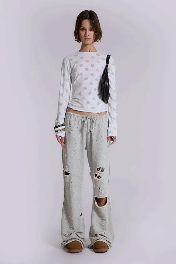 Cleo versleten, slouchy jogger met bootcut