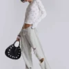 Cleo versleten, slouchy jogger met bootcut