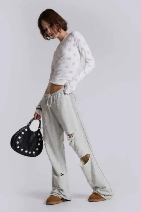Cleo versleten, slouchy jogger met bootcut