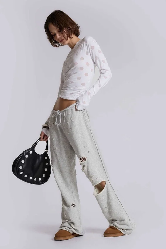 Cleo versleten, slouchy jogger met bootcut