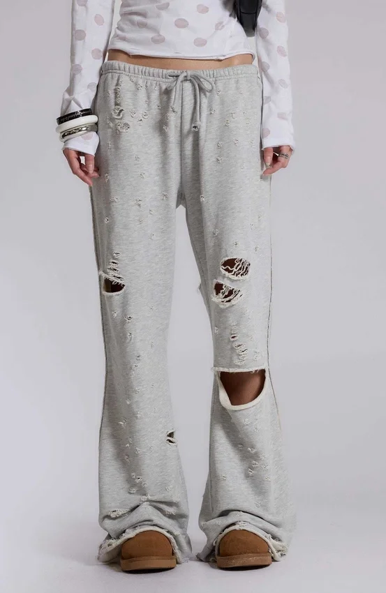 Cleo versleten, slouchy jogger met bootcut