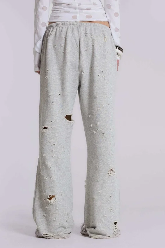 Cleo versleten, slouchy jogger met bootcut