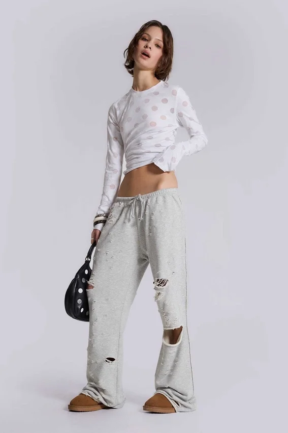Cleo versleten, slouchy jogger met bootcut