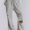 Cleo versleten, slouchy jogger met bootcut