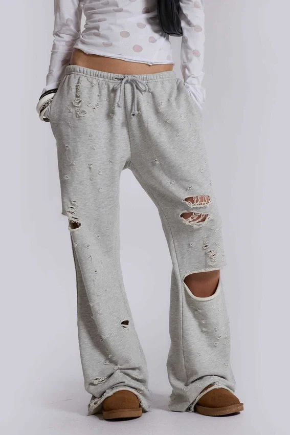 Cleo versleten, slouchy jogger met bootcut