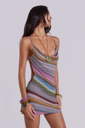 Crush gestreepte mini-jurk met open rug
