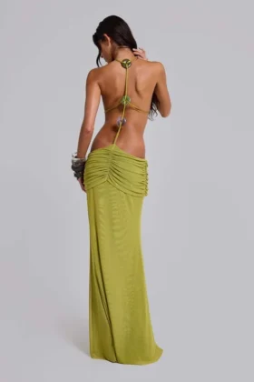 Darlyn gedrapeerde rugloze maxi-jurk