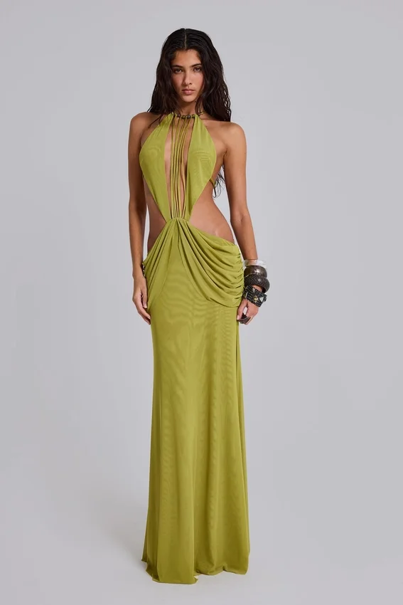 Darlyn gedrapeerde rugloze maxi-jurk