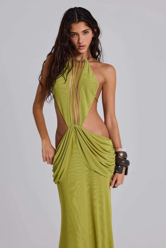 Darlyn gedrapeerde rugloze maxi-jurk