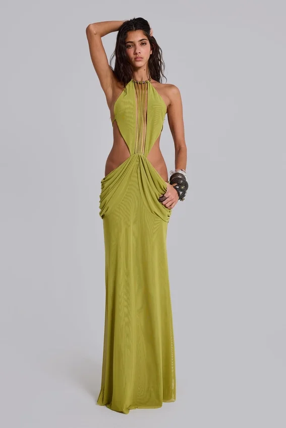 Darlyn gedrapeerde rugloze maxi-jurk