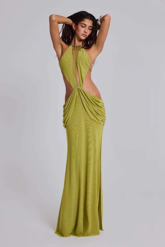 Darlyn gedrapeerde rugloze maxi-jurk